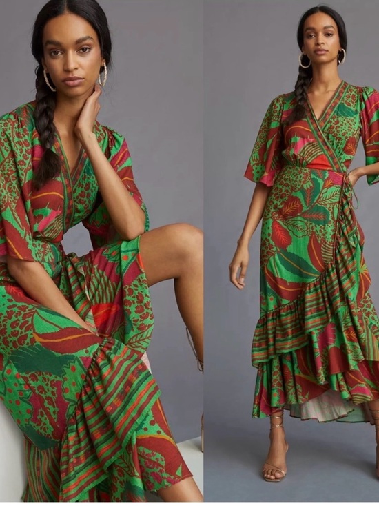 FARM Rio Dresses & Skirts - Farm Rio Tropical Floral Wrap Dress in Green & Red